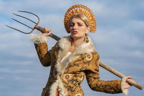 Girl with a pitchfork