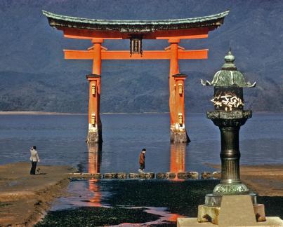 Torii in bay Itsukushima Shrine