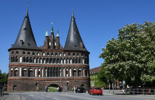 Holstentor und Kastanienbluete 7