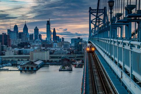 Train over Ben Franklin