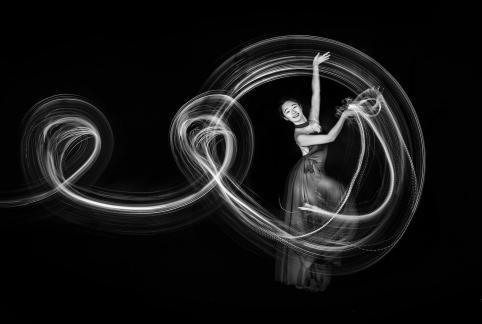 Lady in B W circle