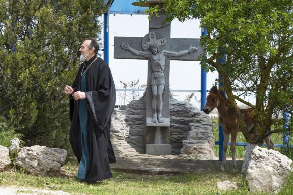 In the courtyard of the monastery