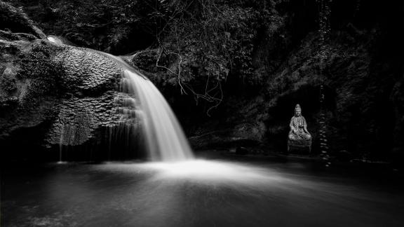 Deep mountain waterfall