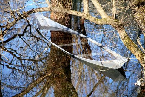 Sunken boat in the lake