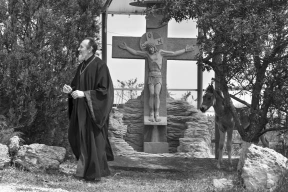 In the courtyard of the monastery