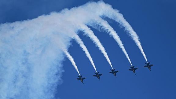 Blue Angles fly in the sky