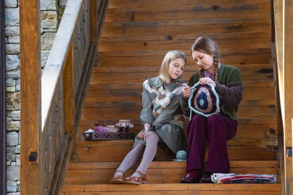 Girls knitting