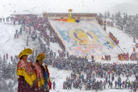 Lama Celebration In Heavy Snow Fall