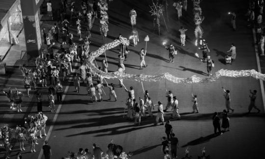 Dragon dancers with fires