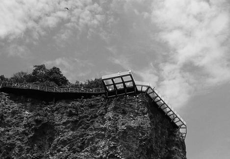 Looking up at glass walkway