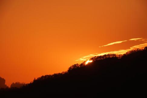 The sun rises at the beginning