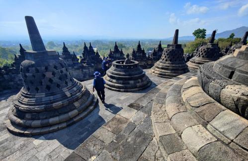 Visitor at Borobudur Temple