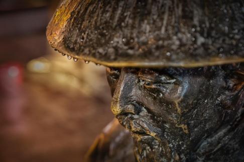 Statue in rain