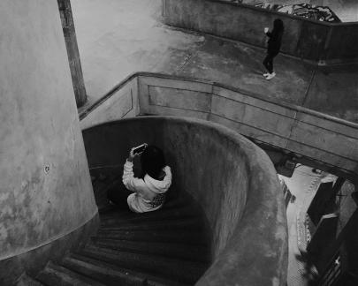 Old Yard Spiral Staircase Girl